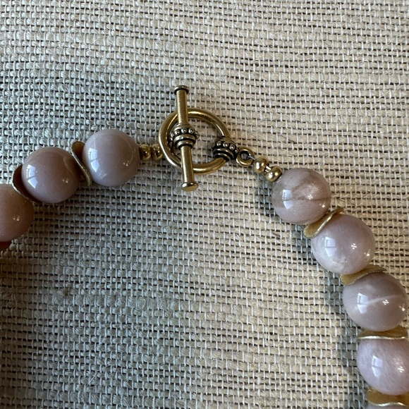 Pink Moonstone & brass disc bead necklace . 18 1/2 inches long. - Picture 4 of 4